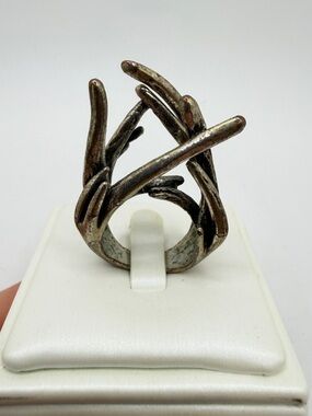 WILD, BRUTALIST silver tone metal‎ freeform ring!